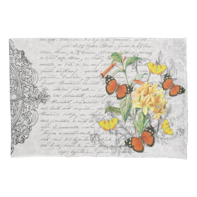 Housse D'oreillers Romantique Ephemera Papillons Floral Script frança (devant)