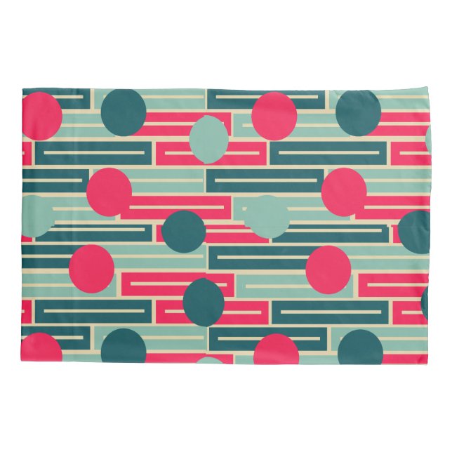 Housse D'oreillers Rose, Bleu clair, Rectangles Turquoises et cercles (Dos)