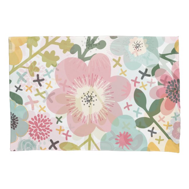 Housse D'oreillers Rose Bleu Jaune Floral moderne (devant)
