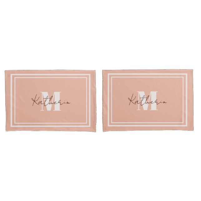Housse D'oreillers Rose clair monogramme (devant-Set)