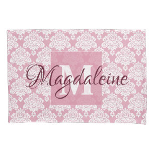 Housse D'oreillers Rose Dusty Damask Coussin Coque avec Monogramme & 