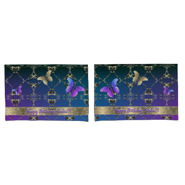 Housse D'oreillers Rose et papillon Purple Blue Pillowcase (devant-Set)