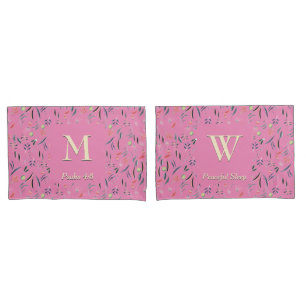 Housse D'oreillers Rose FLORAL MONOGRAMME Écriture