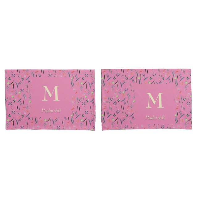 Housse D'oreillers Rose FLORAL | MONOGRAMME | Écriture (devant-Set)