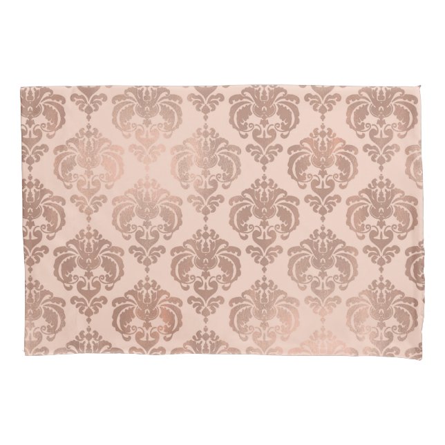Housse D'oreillers Rose Or Blush rose moderne Glam Damask (devant)