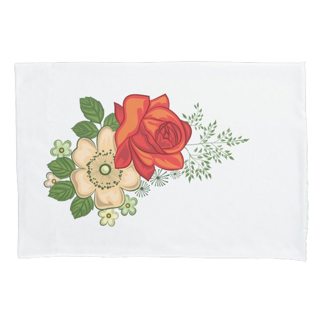 Housse D'oreillers Rose rouge et marguerites (devant)