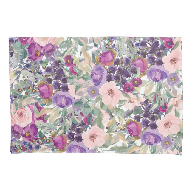 Housse D'oreillers Rose violet rose Floral Feuilles verts (devant)