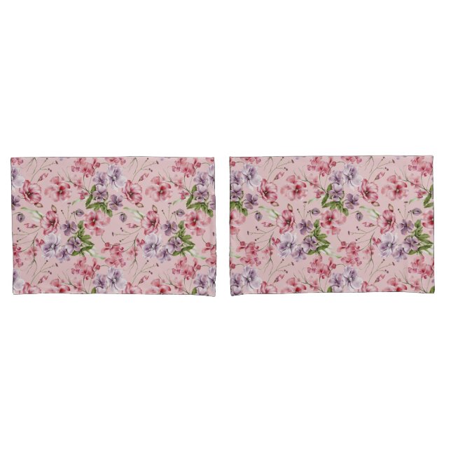 Housse D'oreillers Rose Violet Vert Floral Verdure Élégant (devant-Set)