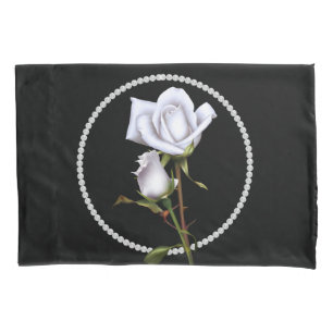 Housse D'oreillers Roses Blanches Romantiques Élégant Glam Floral Noi