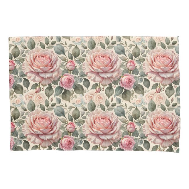 Housse D'oreillers Roses de chou géant rose et blanc (devant)