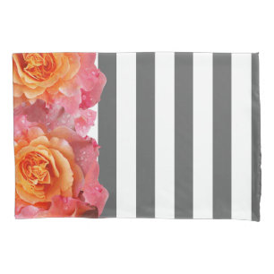 Housse D'oreillers Roses de limonade rose & Gris blanc épais