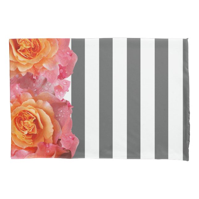 Housse D'oreillers Roses de limonade rose & Gris blanc épais (devant)