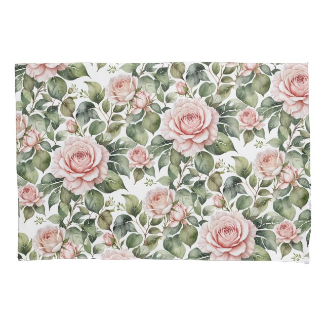 Housse D'oreillers Roses roses et Feuilles d'âge classiques (devant)