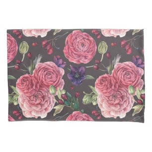 Housse D'oreillers Roses roses romantiques sur le motif gris