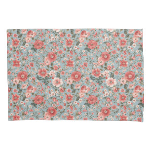 Housse D'oreillers Roses roses sur Bleu Anglais chalet