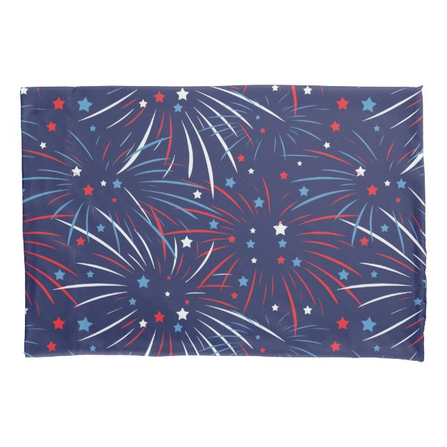 Housse D'oreillers Rouge Blanc Bleu Étoiles de feux d'artifice (devant-gauche)