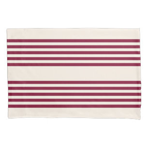 Housse D'oreillers Rouge bordeaux et beige cinq rayures motif