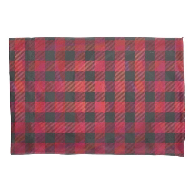 Housse D'oreillers Rouge et noir À damiers plaid (devant)