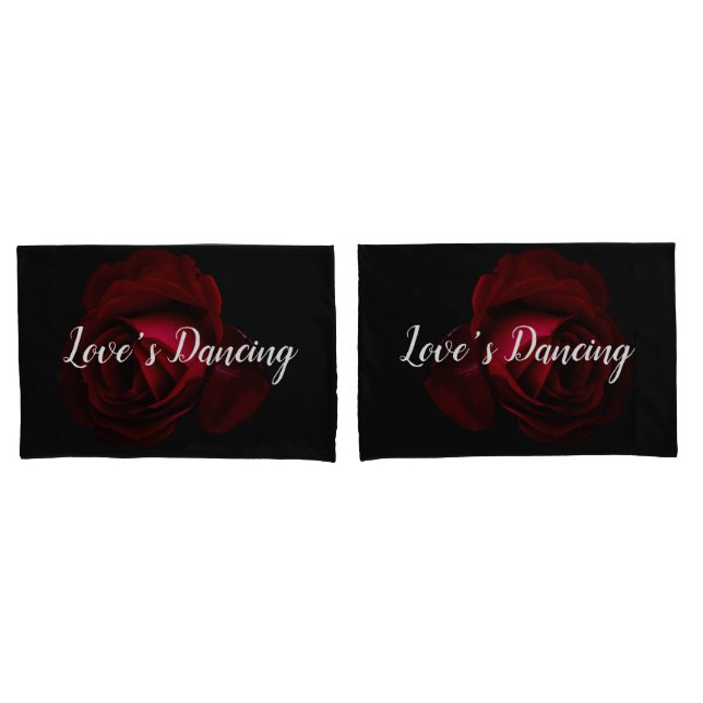 Housse D'oreillers Rouge, noir rose floral (devant-Set)