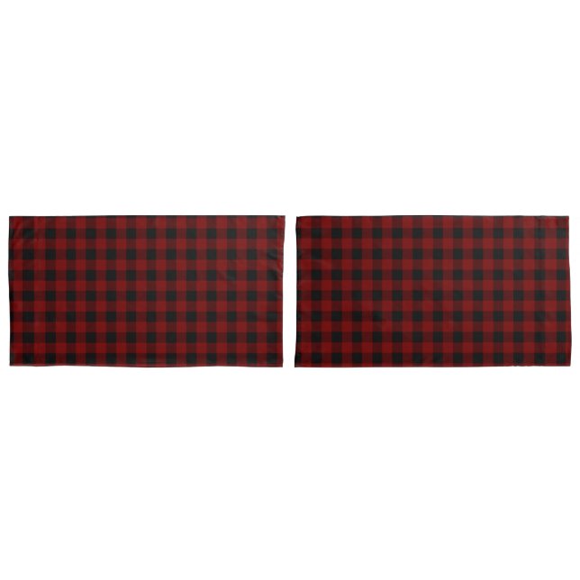 Housse D'oreillers Rouge rustique | Black Buffalo Check Plaid Motif (devant-Set)