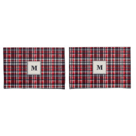Housse D'oreillers Rouge Tartan Check Motif Élégant Monogrammé