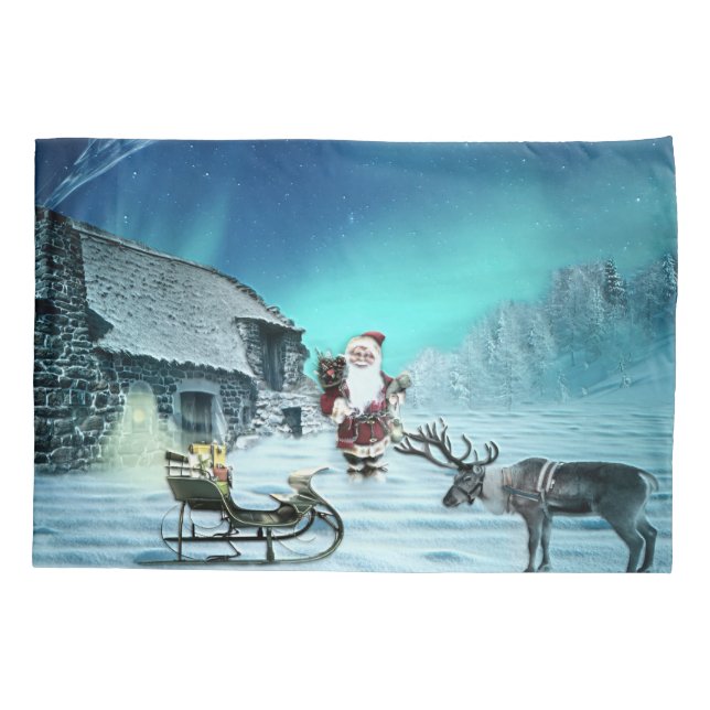 Housse D'oreillers Santa and Rudolph with Sled (Dos)