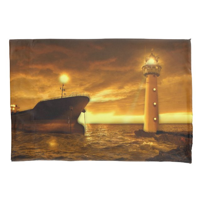 Housse D'oreillers Scène nautique avec phare (devant)
