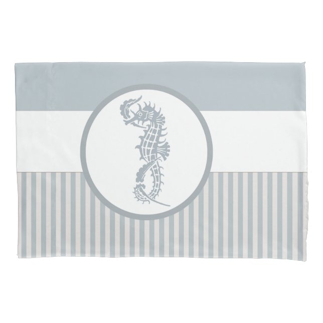 Housse D'oreillers Seahorse Bleu Classique Nautique Élégant (devant)