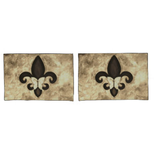 Housse D'oreillers Sepia Butterfleur   Tan Butterfly on Fleur de Lis