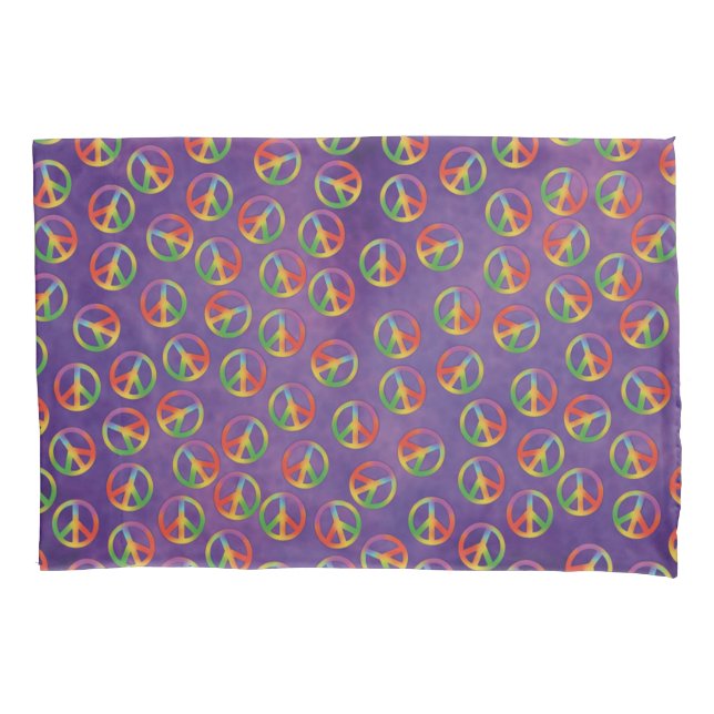 Housse D'oreillers Signes De Paix De Teinture Sur Violet (devant-gauche)