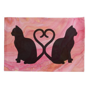 Housse D'oreillers Silhouette romantique Couple Chat sur rose