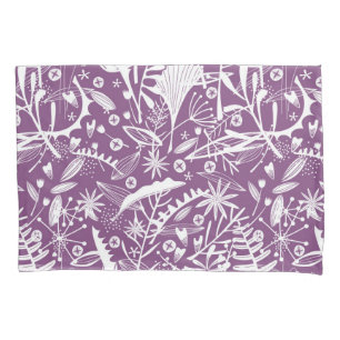 Housse D'oreillers Silhouettes botaniques violet et blanc