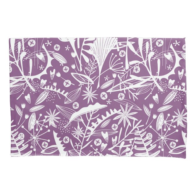 Housse D'oreillers Silhouettes botaniques violet et blanc (devant-gauche)