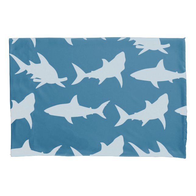 Housse D'oreillers Silhouettes de requin modernes et bleu (devant)
