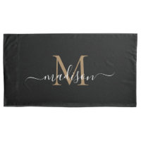 Simple Black Gold Monogramme Élégant Script fémini