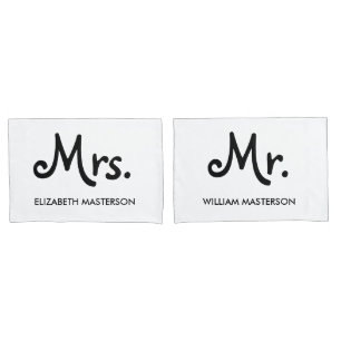 Housse D'oreillers Simple Moderne Personnalisé M. Mme Black White