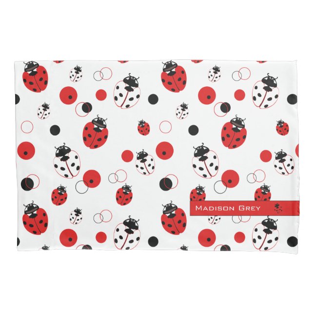 Housse D'oreillers Simple Motif Ladybug rouge, noir et blanc (devant)