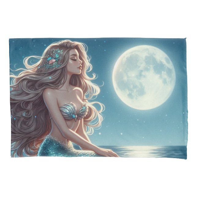 Housse D'oreillers Sirène sur la plage la nuit (devant)