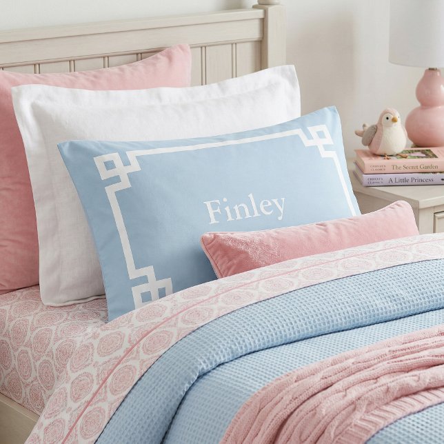 Housse D'oreillers Sky Blue Greek Key Monogram Standard Pillow Case (Créateur téléchargé)