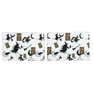 Housse D'oreillers sorcière assistant chatte lune bloomstick