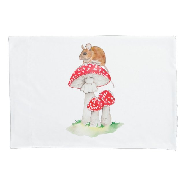 Housse D'oreillers Souris mignonne à la mouche aquarelle agarique (devant)