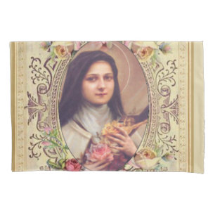 Housse D'oreillers St Therese le petit crucifix de roses de fleur