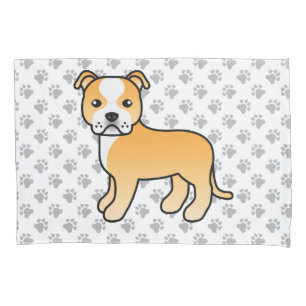 Housse D'oreillers Staffie Fauve et Blanc Chien de Dessin Animé Migno