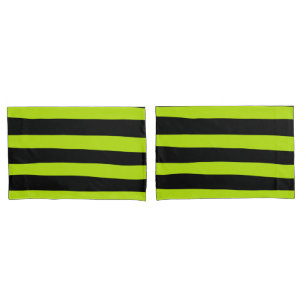 Housse D'oreillers Stripes inégales - Lime vert et noir