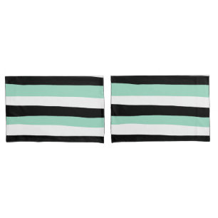Housse D'oreillers Stripes inégales - Mint vert, blanc et noir