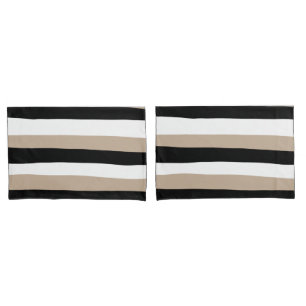 Housse D'oreillers Stripes inégales - Taupe, noir et blanc