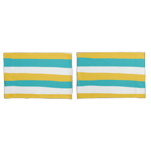 Housse D'oreillers Stripes inégales - Turquoise et Jaune