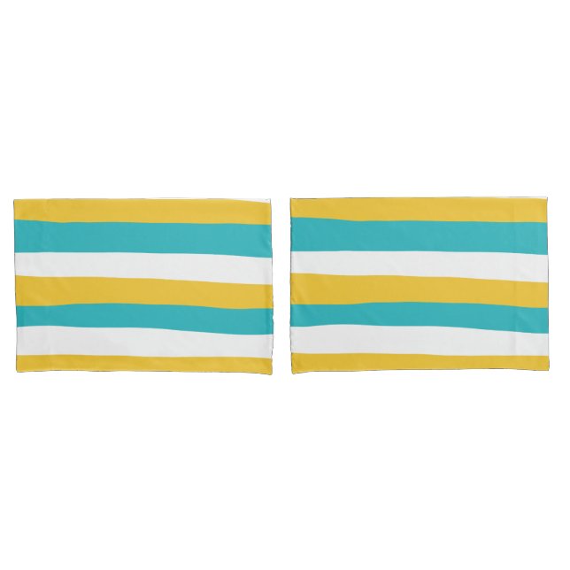 Housse D'oreillers Stripes inégales - Turquoise et Jaune (devant-Set)