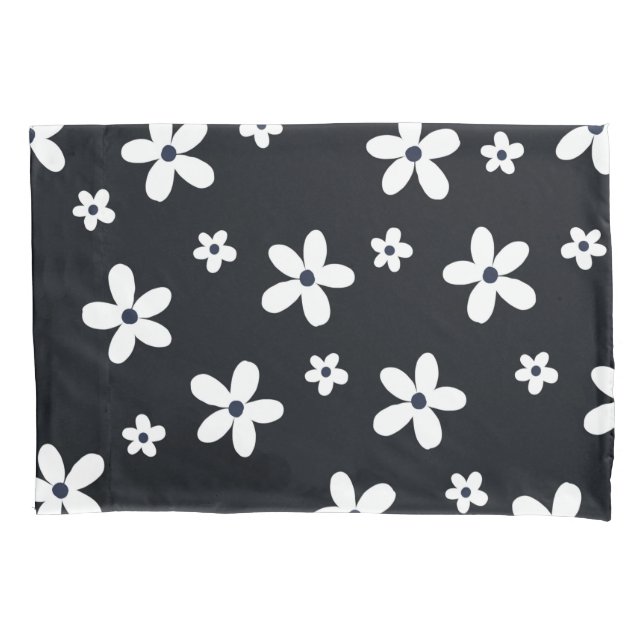 Housse D'oreillers Summer Boho Black White Daisy Flowers (devant-gauche)