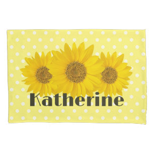 Housse D'oreillers Sunflowers Pois Nom personnalisé Jaune